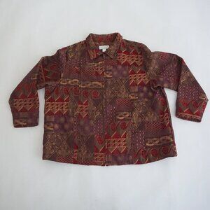 Vintage CJ Banks Geometric Patchwork Southwest Zip Jacket Western Boho 1X